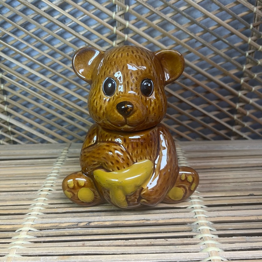 Vintage Brown Ceramic Bear Honey Pot Honey Bear Roc No Dipper Appx 6" VTG Taiwan
